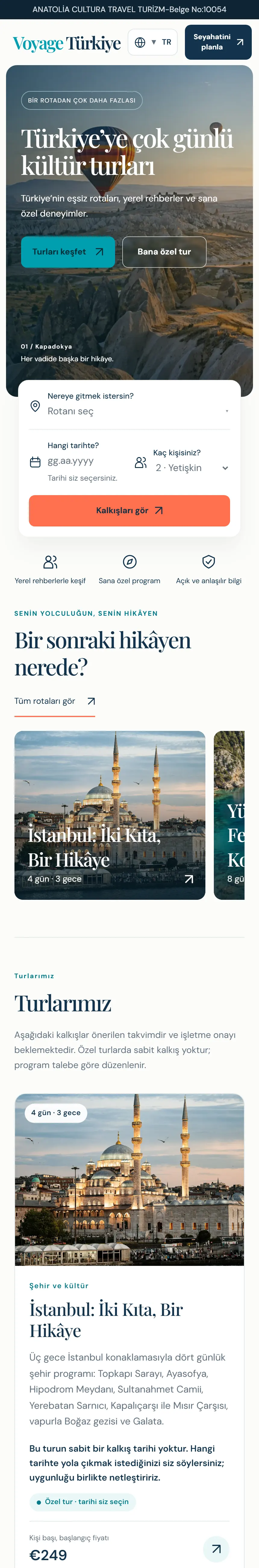 Voyage Türkiye sitesinin telefon görünümü